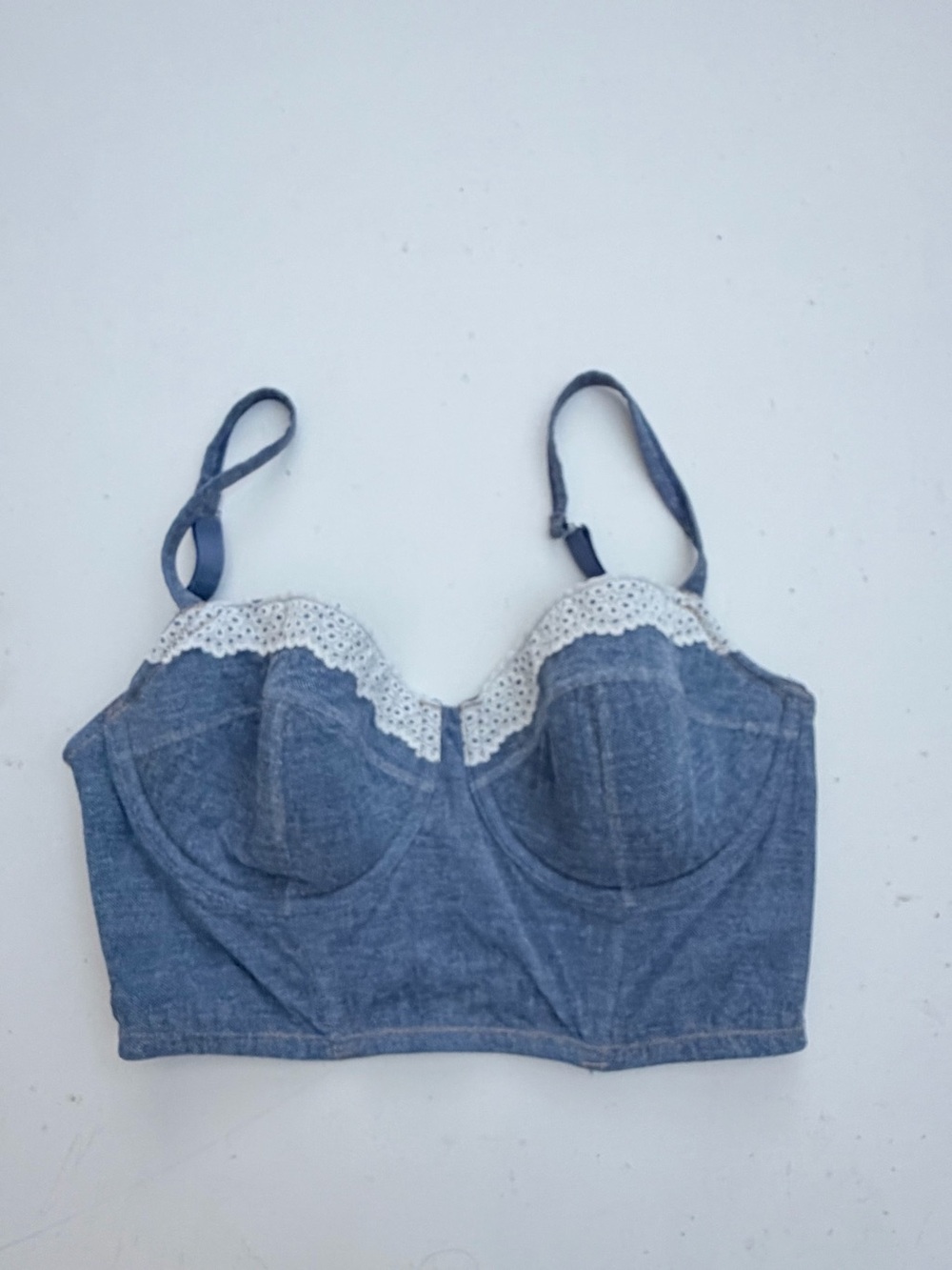 Colsie chambray white lace corset bra